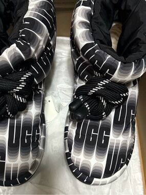 UGG Black & Gray Logo Puffer Slippers